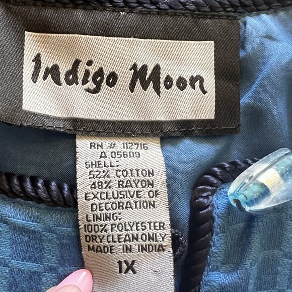 Vintage Indigo Moon women's blue floral embroidered and appliqued art jacket 1X - Picture 2 of 11